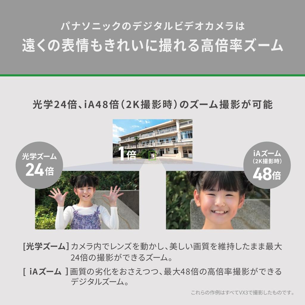 Panasonic Цифровая видеокамера 4K Гибридный стабилизатор изображения 24-кратный оптический зум Кожаный черный HC-VX3-K 5-осевой