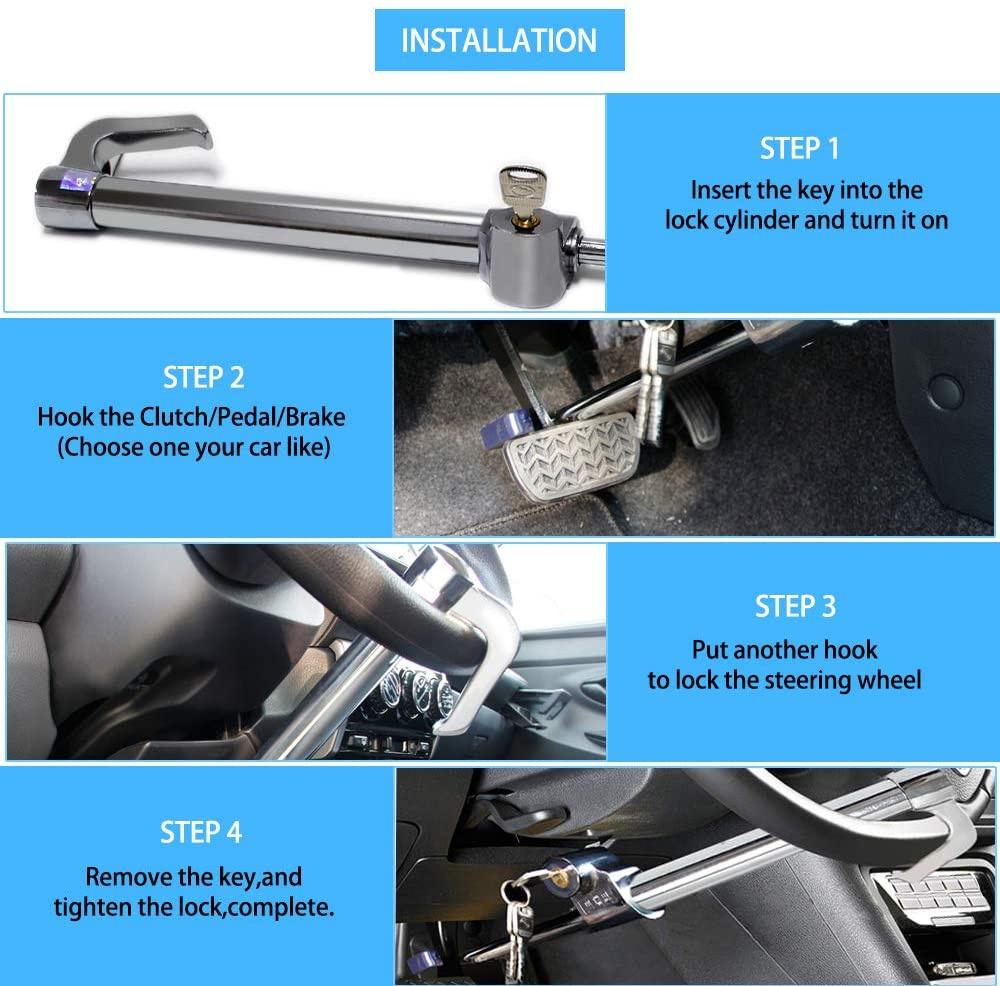 Универсальный замок тормоза рулевого колеса с регулируемой длиной, двойная защита, выдвижной замок рулевого колеса и тормоза сцепления