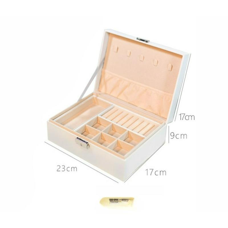 Double Jewelry Box Large Capacity Leather Jewelry Storage Box with Lock Earrings Jewelry Ring Necklace Bracelet Storage Box