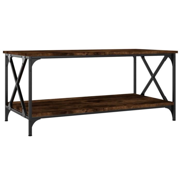823309 vidaXL Coffee Table Smoked Oak 100x50x45 Cm Engineered Wood and Iron