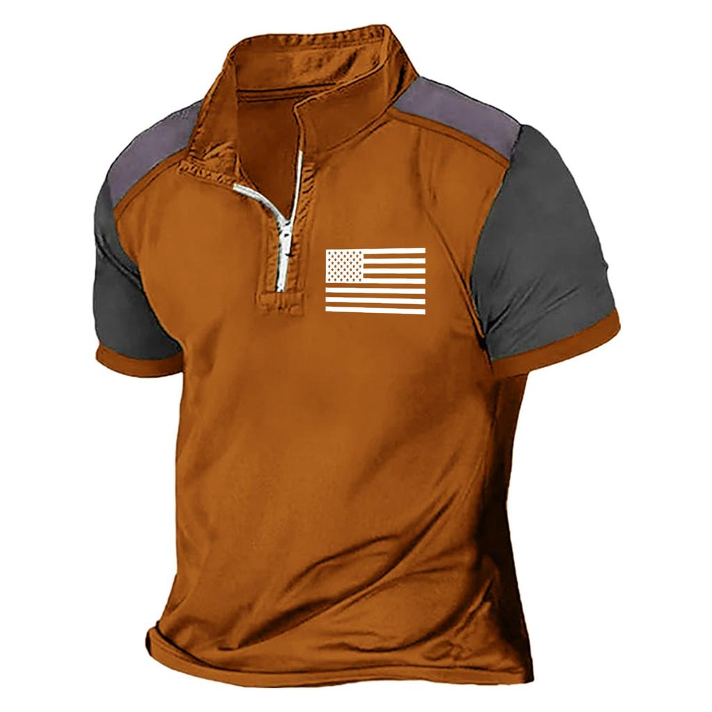 Летняя новинка для мужчин, повседневная рубашка с воротником-стойкой и короткими рукавами, подходящая по цвету, с полумолнией