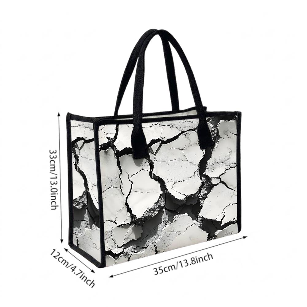 Marble Crack Print Tote Bag Trendy Casual Large Capacity Handbag for Daily Use