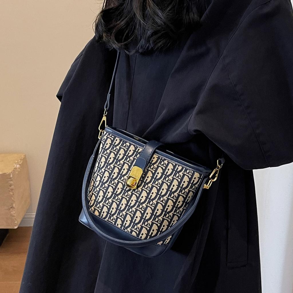Винтажная нишевая сумка-ведро 2025 премиальный стиль женская сумка для поездок на работу сумка-мессенджер интернет-знаменитость взрывная модель принтованная наплечная сумка
