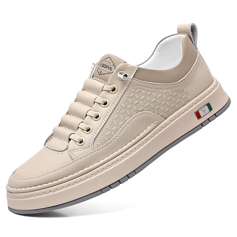 High Quality Fashion Men Leather Casual Flat Designer Shoes Breathable Antiskid Vulcanized Shoes Luxury Outdoor Walking Sneakers