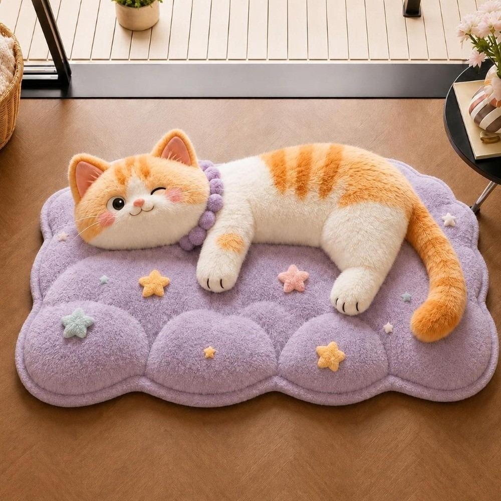 Non-Slip Cat Area Rug Pashmina Cartoon Carpet Soft Home Decor Carpet Bedrooms