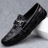 Fashion Crocodile Pattern Men Casual Leather Shoes Warm Plush Fur Slip On Flats Fashion Trendy Man Loafers Soft Business Shoes Moccasins
