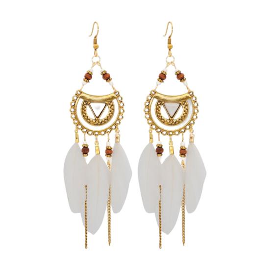 1 Pair Hook Earrings Bohemia Style Ethnic Synthetic Feather Exquisite Lady Boho Dangle Earrings