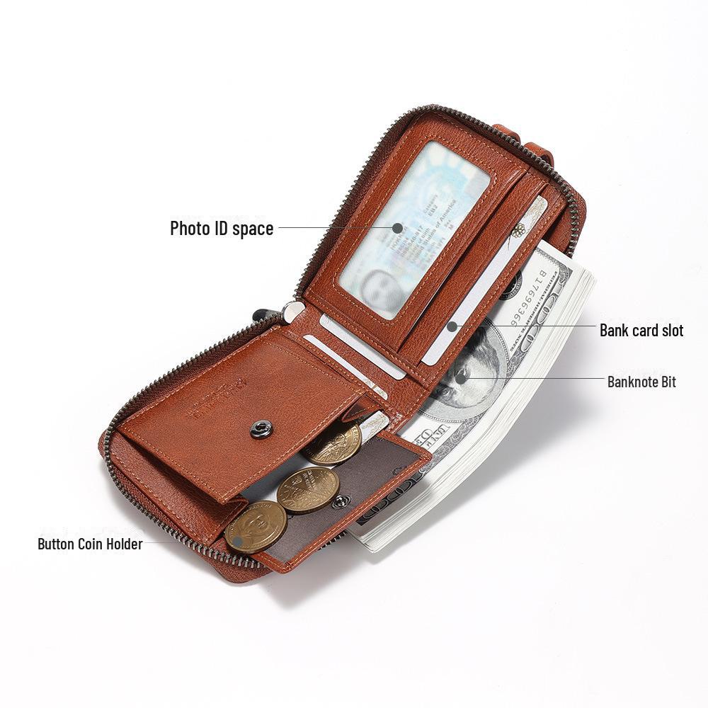 Мужской кожаный кошелек с пряжкой и молнией - многофункциональный, с карманом для монет