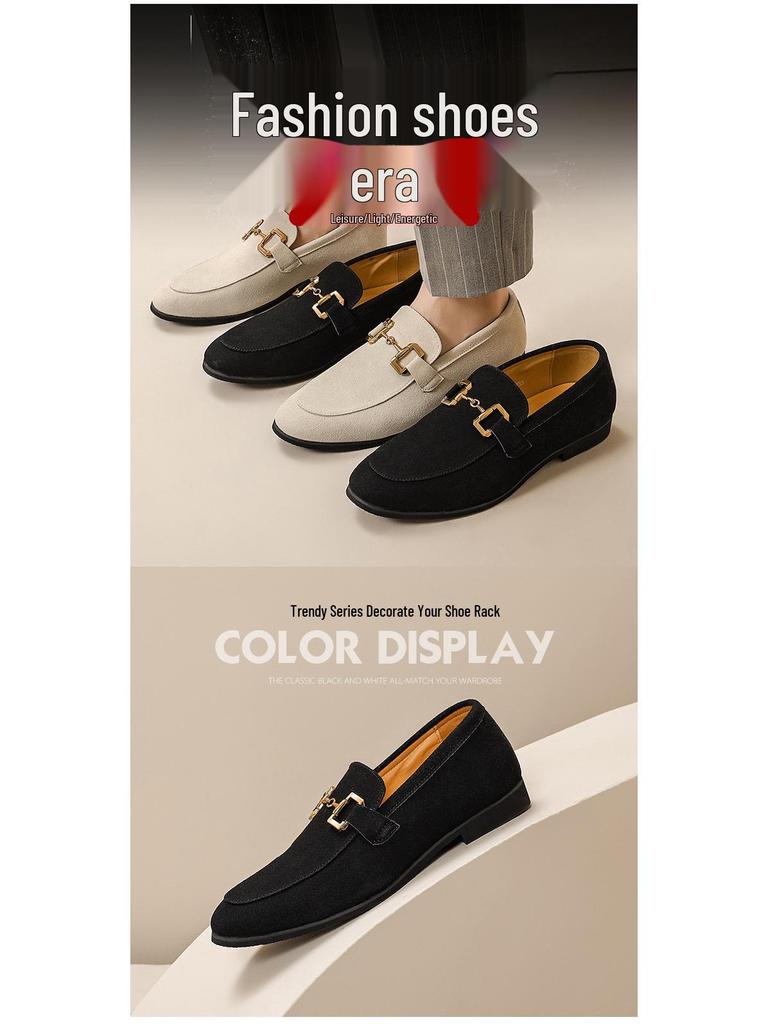 Мужские лоферы из замшевой кожи в корейском стиле - Большой размер, Однотонные, Слипоны, Профессиональный британский стиль.