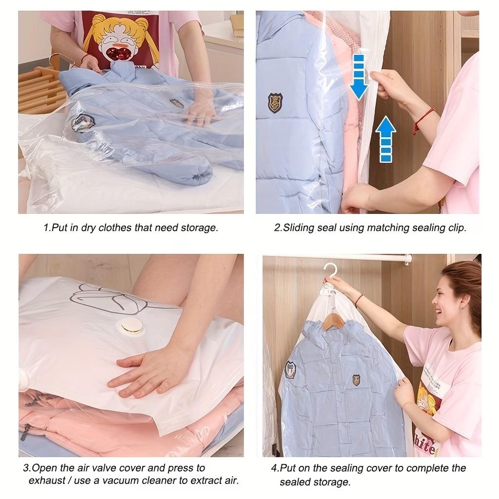 Сверхпрочные вакуумные пакеты для хранения с застежкой-молнией - Компактные подвесные органайзеры для одежды, костюмов, курток, для путешествий - Пластиковый вакуумный упаковщик