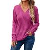 Autumn Winter Women's Long Sleeve V-neck Shirt Solid Color Button T-shirt