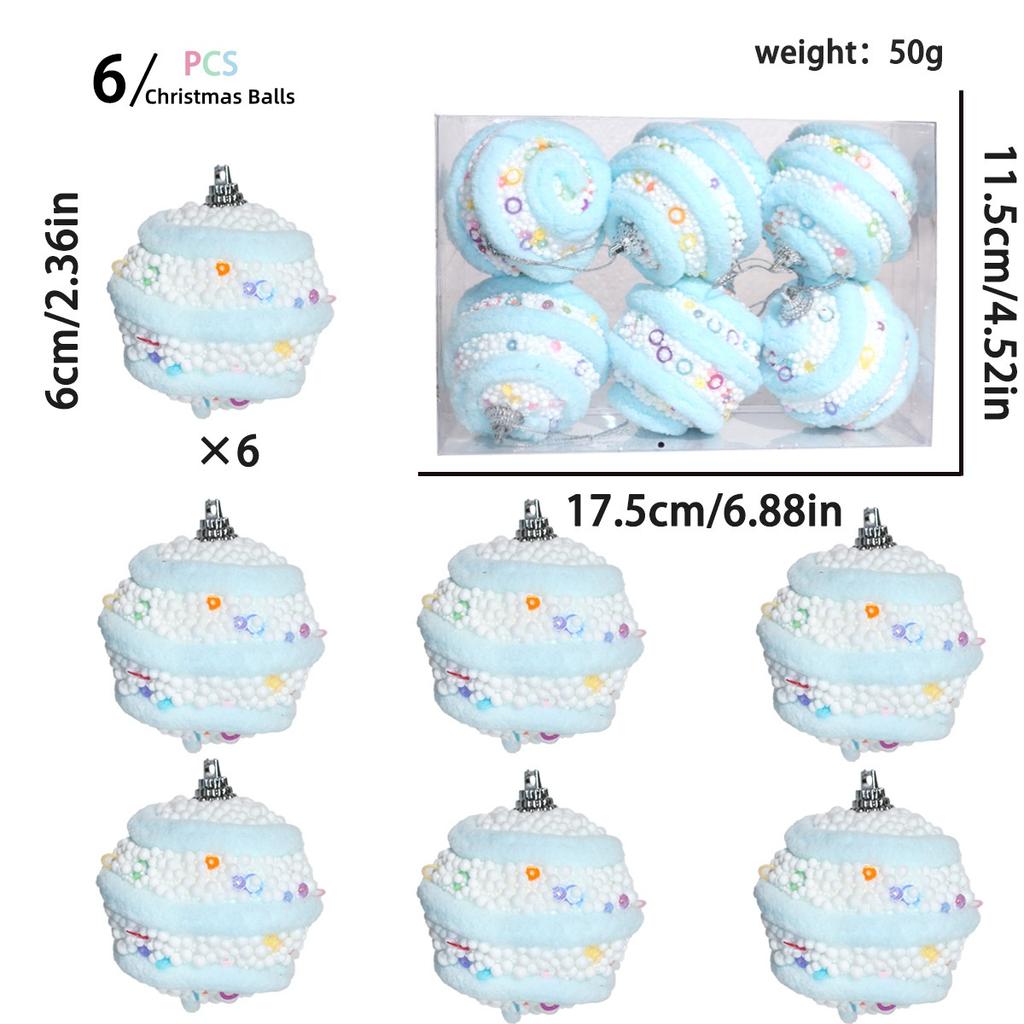 6 Pack 6cm Macaroon Color Christmas Ball Donuts Candy Rainbow Xmas Tree Ball Christmas Foam Decorative Hanging Ornament