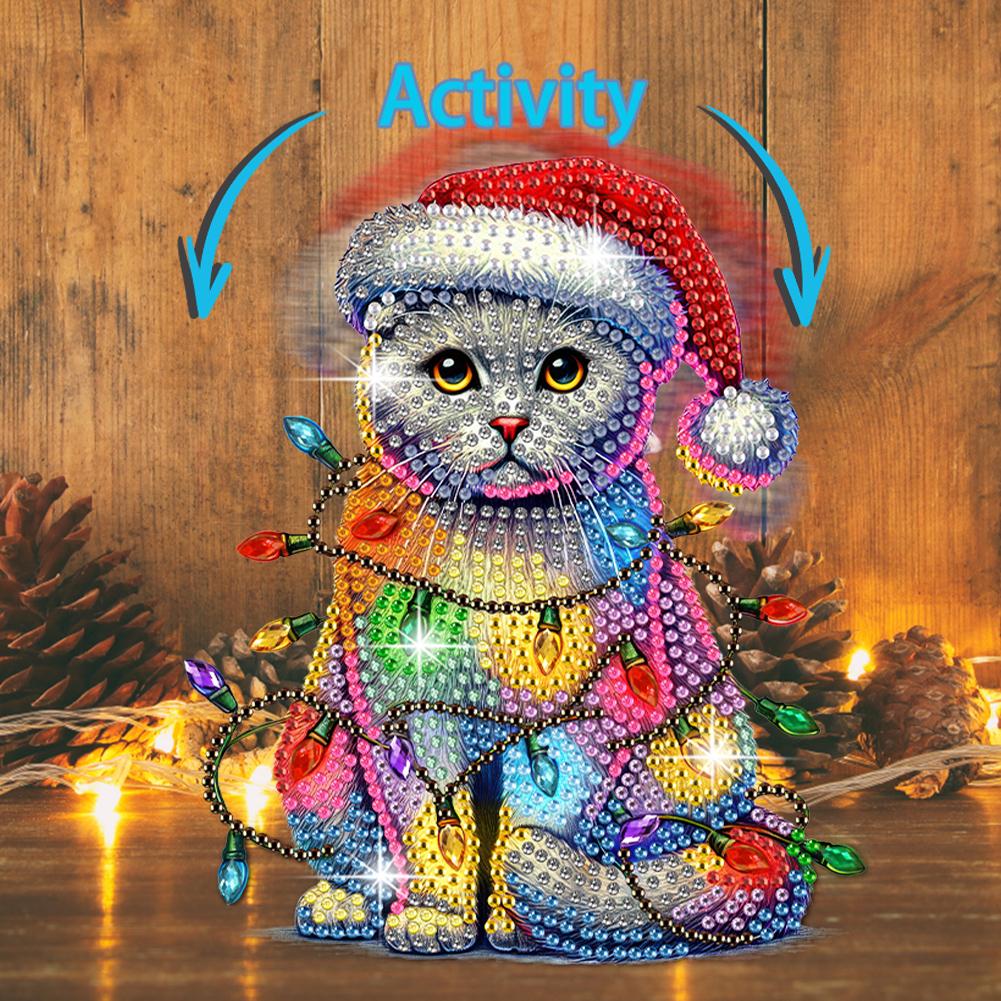 Acrylic Shaking Head Christmas Cat Diamond Painting Desktop Ornaments Kit Diamond Painting Desktop Decors for Home Office Decor