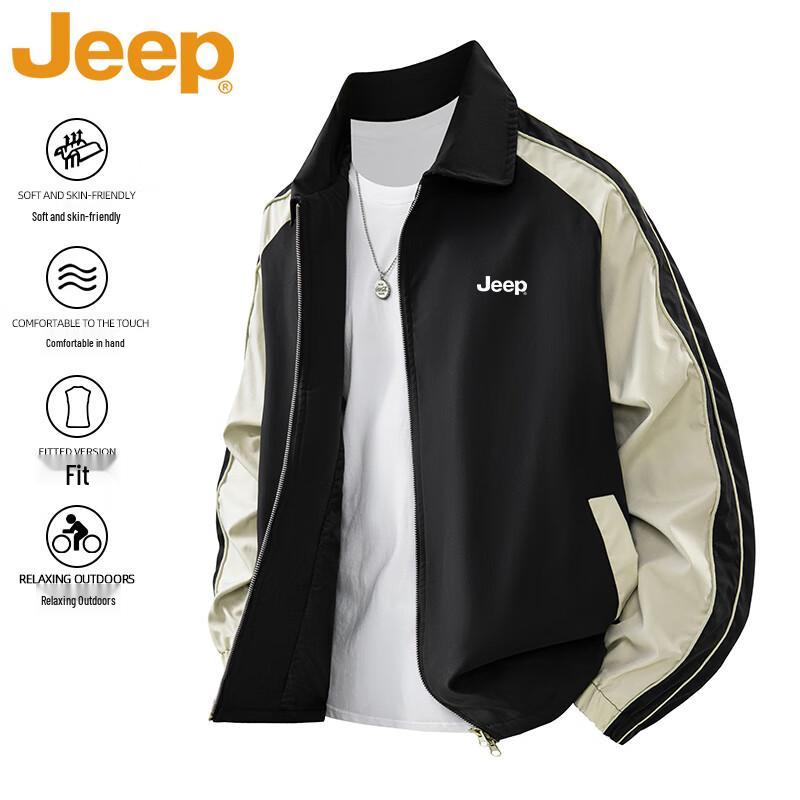 JEEP Men's Spring Autumn Lapel Color-block Jacket