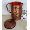 Copper Jug Pitcher with Hammered Design - Antique Dark Tone - 2000 ML - Storage & Serving Water for Yoga Ayurveda Healing