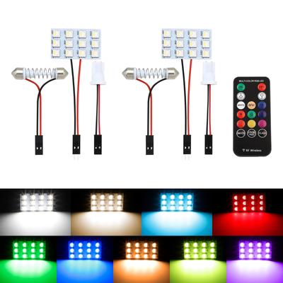 Koongloong Светодиодная лампа для салона, Светодиодный плафон, Лампа для салона, RGB освещение для помещений, Универсальное освещение для автомобиля, Пульт дистанционного управления, Комплект из 2 шт.