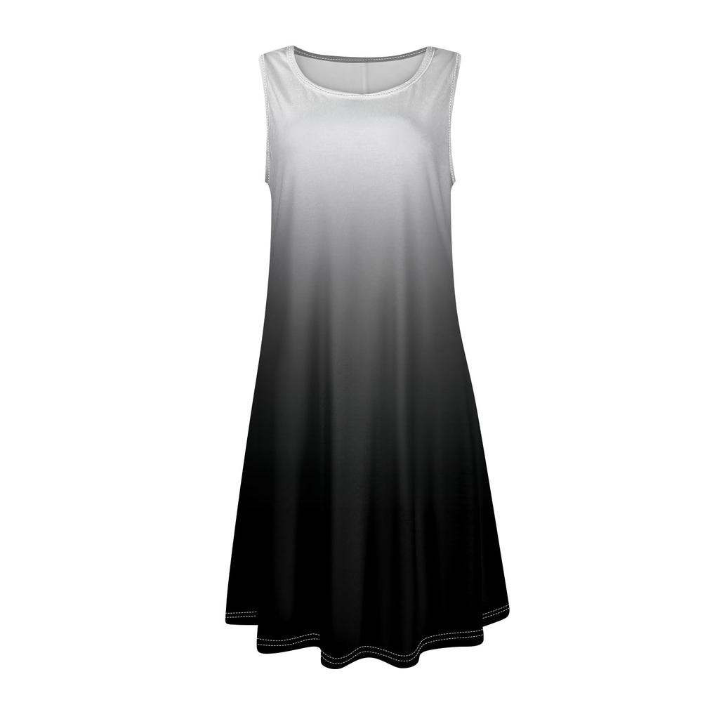 Женская мода Лето с круглым вырезом без рукавов Повседневная распашная Свободные платья с градиентом