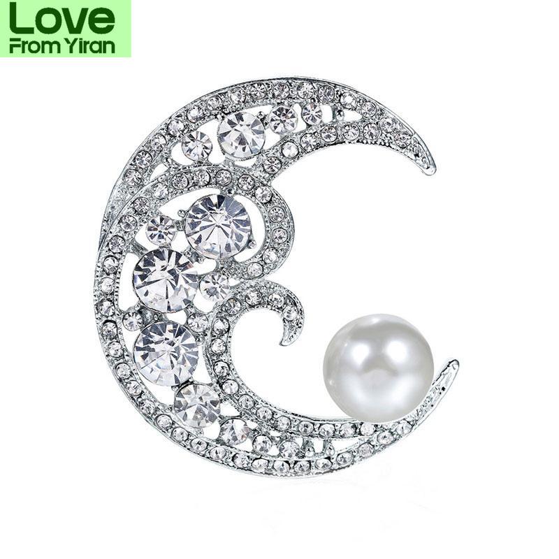 High -End Trend Fashion Moon Pearl Corsage Brooch Women 'S Jewelry Silk Scarf Buckle Pin Accessories