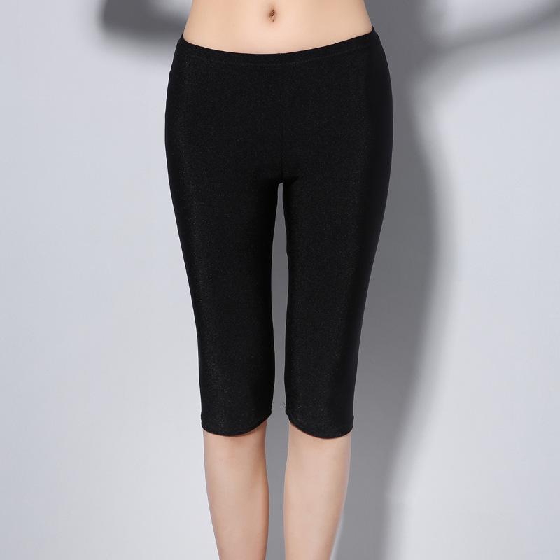 Женские черные глянцевые леггинсы с флисовой подкладкой - Длина девять точек, Облегающий крой, Высокая эластичность