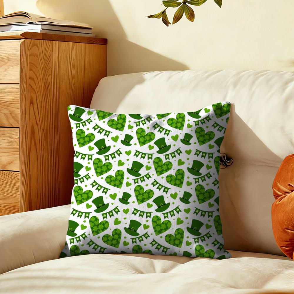 St Patricks Day Shamrock Cushion Cover Soft Short Plush Pillow Cover Smooth Cozy Texture Aesthetic Cushion Case Home Decor