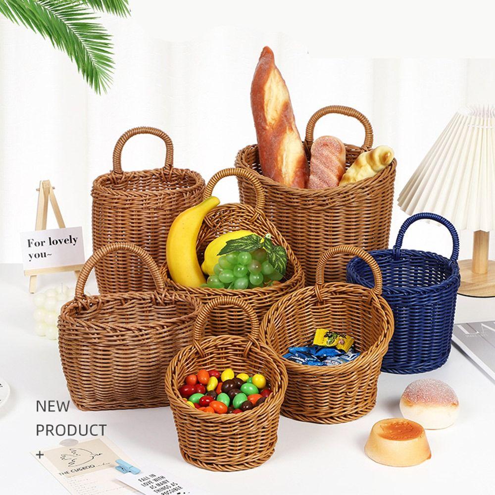 With Handle Hand-woven Hanging Baskets Imitation Rattan Wall Hanging Basket