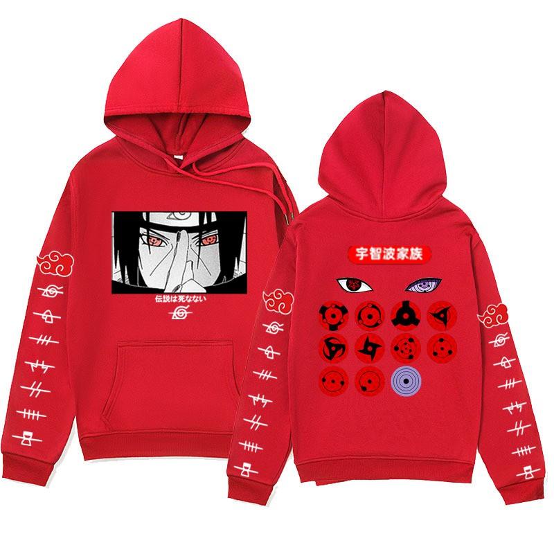Naruto Uchiha Clan Hoodie Fleece Lined Warm Loose Sweatshirt Unisex Winter Casual Streetwear