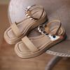Fashion Platform Sandals for Women Summer 2024 Flat Rubber Ladies Shoes Leather Footwear One Word No Heel Asian Size Chic and Elegant H