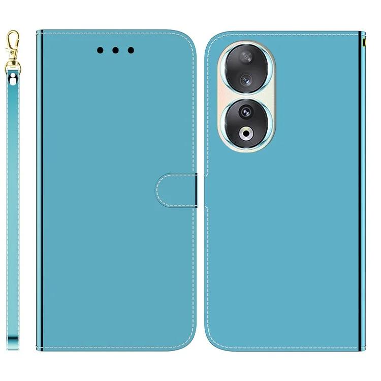 Wallet Phone Case for Honor 90 Mirror-Like Surface PU Leather Stand Flip Cover