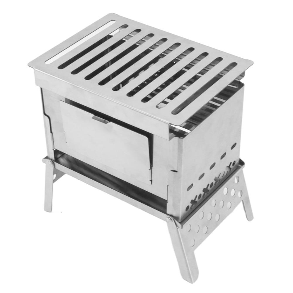 Foldable Wood Burning Stove Stainless Steel Folding Grill Portable Fire Pit  Outdoor Cooking
