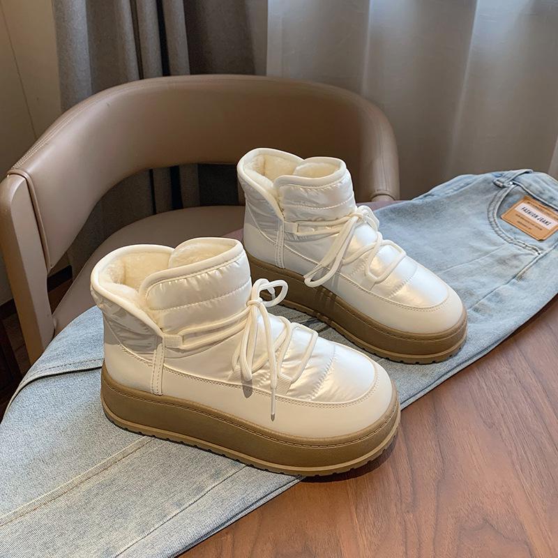 Женские высокие зимние ботинки Plus Velvet, зима 2024 г., теплая повседневная обувь в корейском стиле (К2905)
