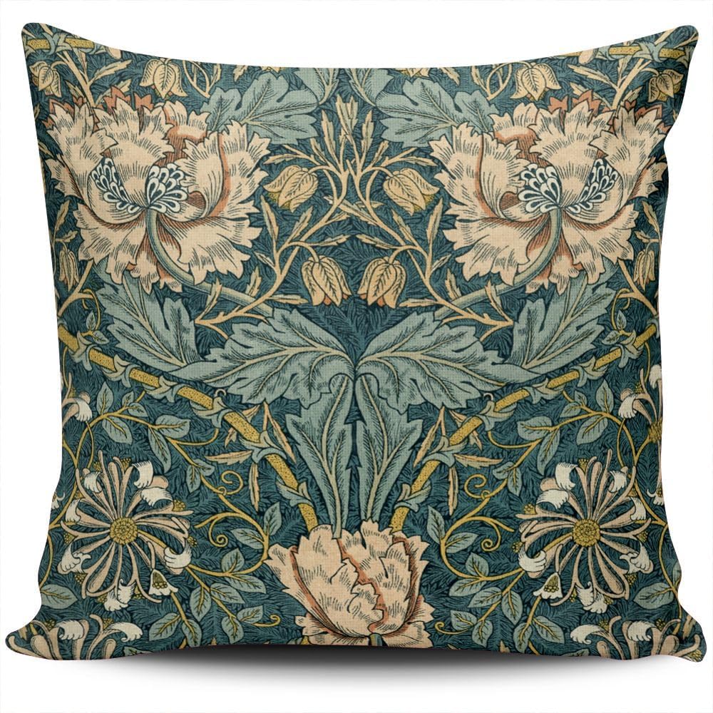 Декоративная наволочка для подушки Бирюзовые винтажные тюльпаны Уильяма Морриса Подушка для поясницы 12x24 дюйма Чехол для декоративной подушки Скрытая молния Шикарная индивидуальность