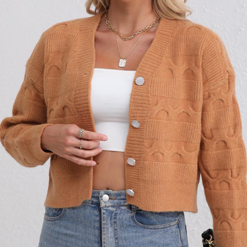 IHUASU Женский короткий вязаный кардиган осень-зима модный темперамент длинный рукав джемпер пальто