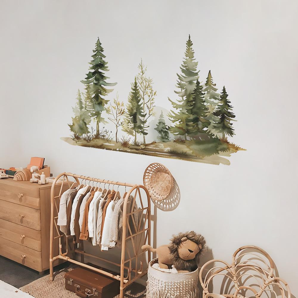 Акварель Лес Спальня Гостиная Фон Ландшафтный Дизайн Декоративные Наклейки На Стены Самоклеящиеся