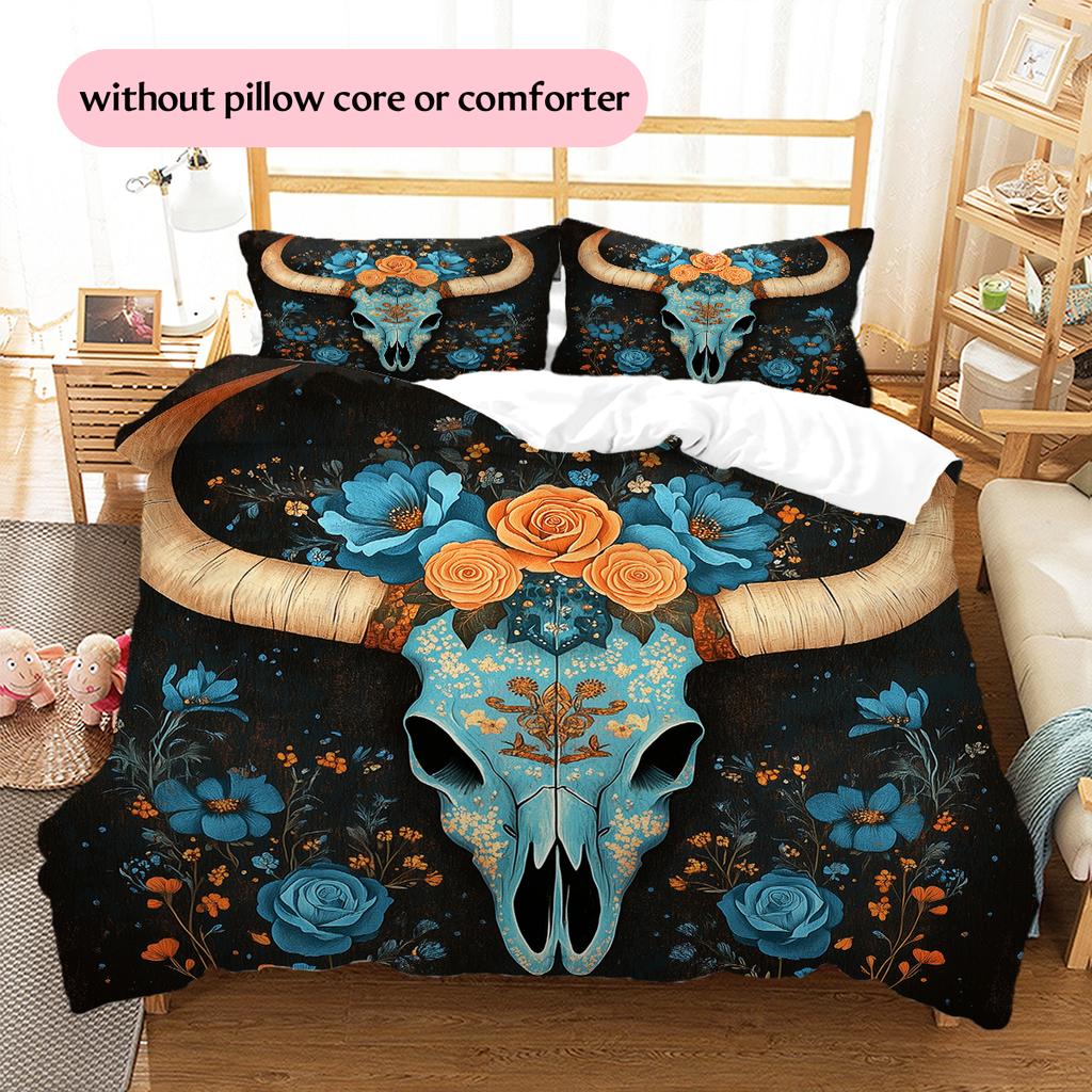 Cow Skull Pattern Bedding Home Decoration Birthday Gift (1 * duvet cover + 2 * pillowcase, without core)