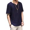 Retro Men Plus Size Linen Rhombus Patchwork Short Sleeve V Neck T-Shirt Top