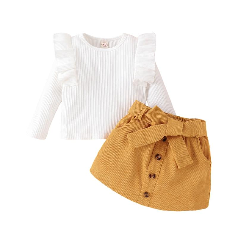 Комплект из пуловера и юбки для маленьких девочек, топ с длинными рукавами, короткая юбка, комплект одежды из двух предметов для младенцев