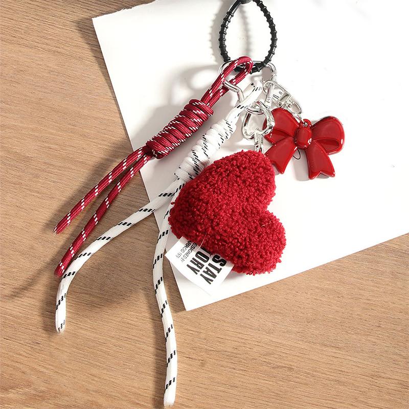 Plush Heart Keychain Woven Rope Exquisite Creative Design Backpack High-end DIY Bow Keychain Accessory Gift