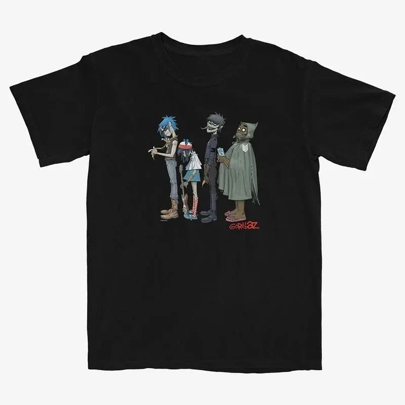 Gorillaz Британская Виртуальная Группа Повседневная Футболка Унисекс Роскошный Уличный Стиль Топ с Логотипом Группы Женские и Унисекс Футболки