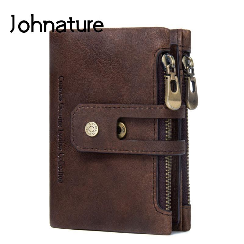 Johnature Кошелек из натуральной кожи Crazy Horse унисекс, винтажные короткие кошельки из натуральной яловой кожи, мужской и женский кошелек для монет