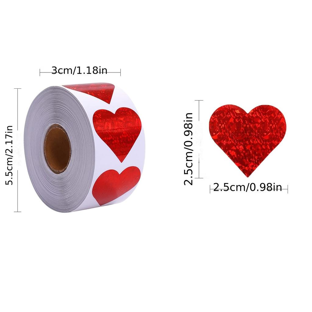 500pcs Sparkling Red Heart Stickers, Self-Adhesive Paper Decals for Party Favors, Classroom Rewards, Wedding Decorations