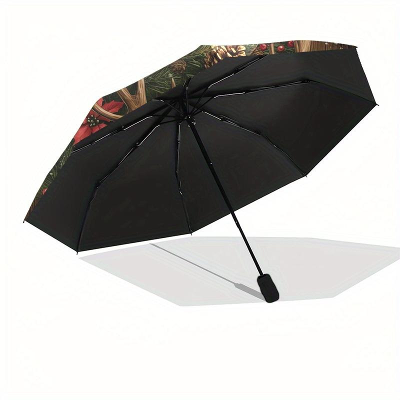 Christmas Deer Wreath Wooden Sign DecorationUmbrella, PortableFold Compact Umbrella for Men & Women Gift