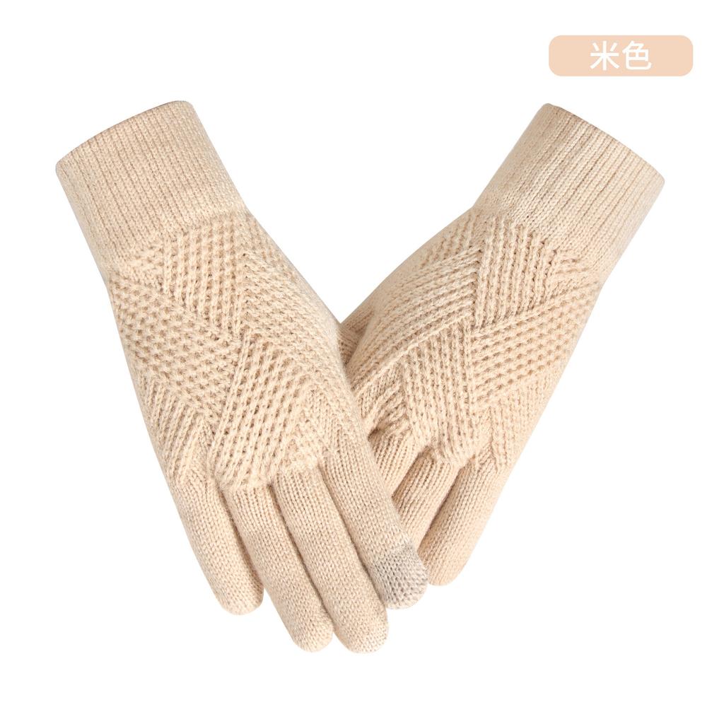 Теплые вязаные перчатки женские зимние для велоспорта офисные простые ветрозащитные двухслойные перчатки с сенсорным экраном