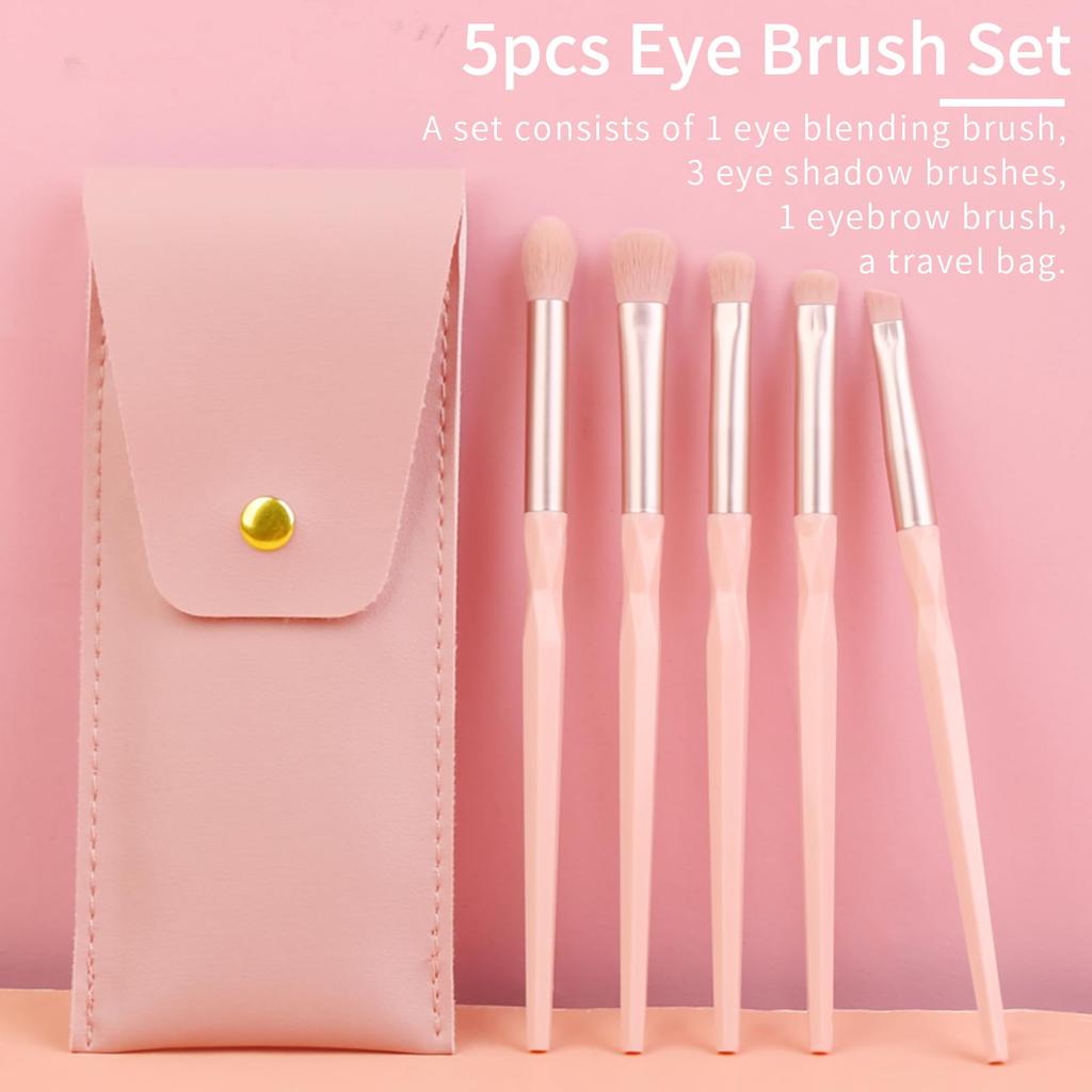 ENZO KEN Pink Resin Eyeshadow Makeup Brush Set with Travel Portable Eyeshadow Brush Set for Smoky Eye Nose Dark and Puff Hourglass Handle Bag,