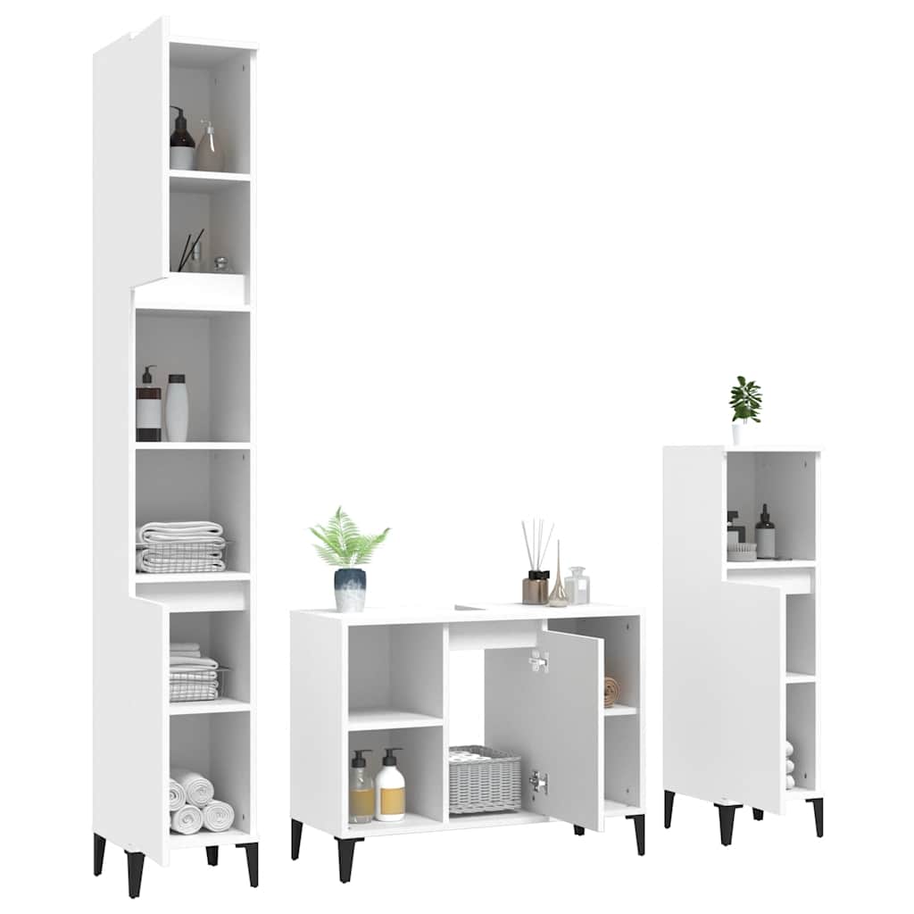 3 Piece Bathroom Furniture Set White Particleboard