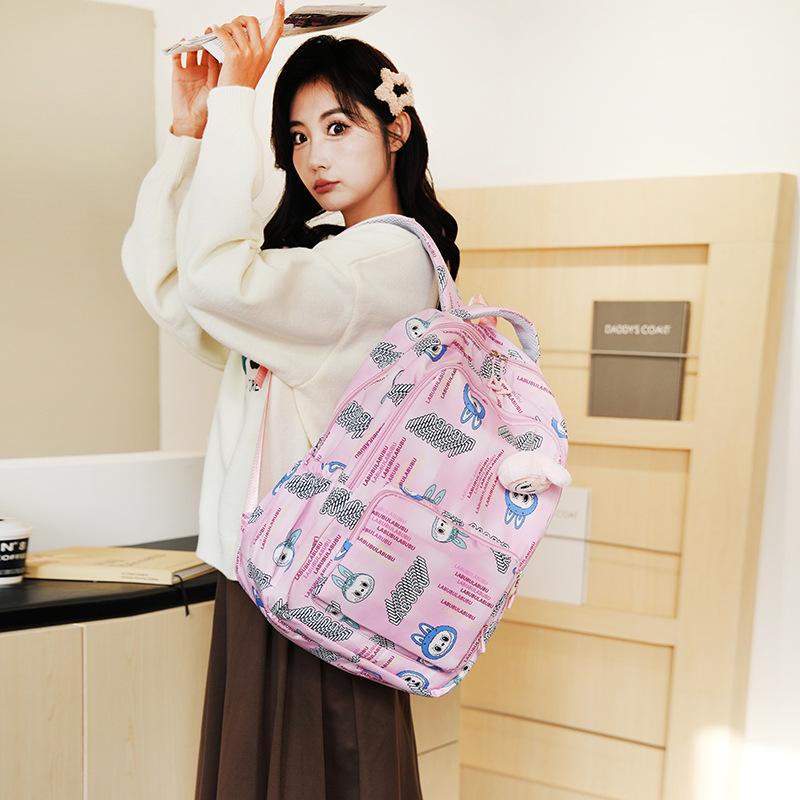 Школьный рюкзак Labubu Милый мультяшный школьный рюкзак Женский Большой вместимости Для четвертого, пятого и шестого классов Легкий Водонепроницаемый Рюкзак большой вместимости KTY