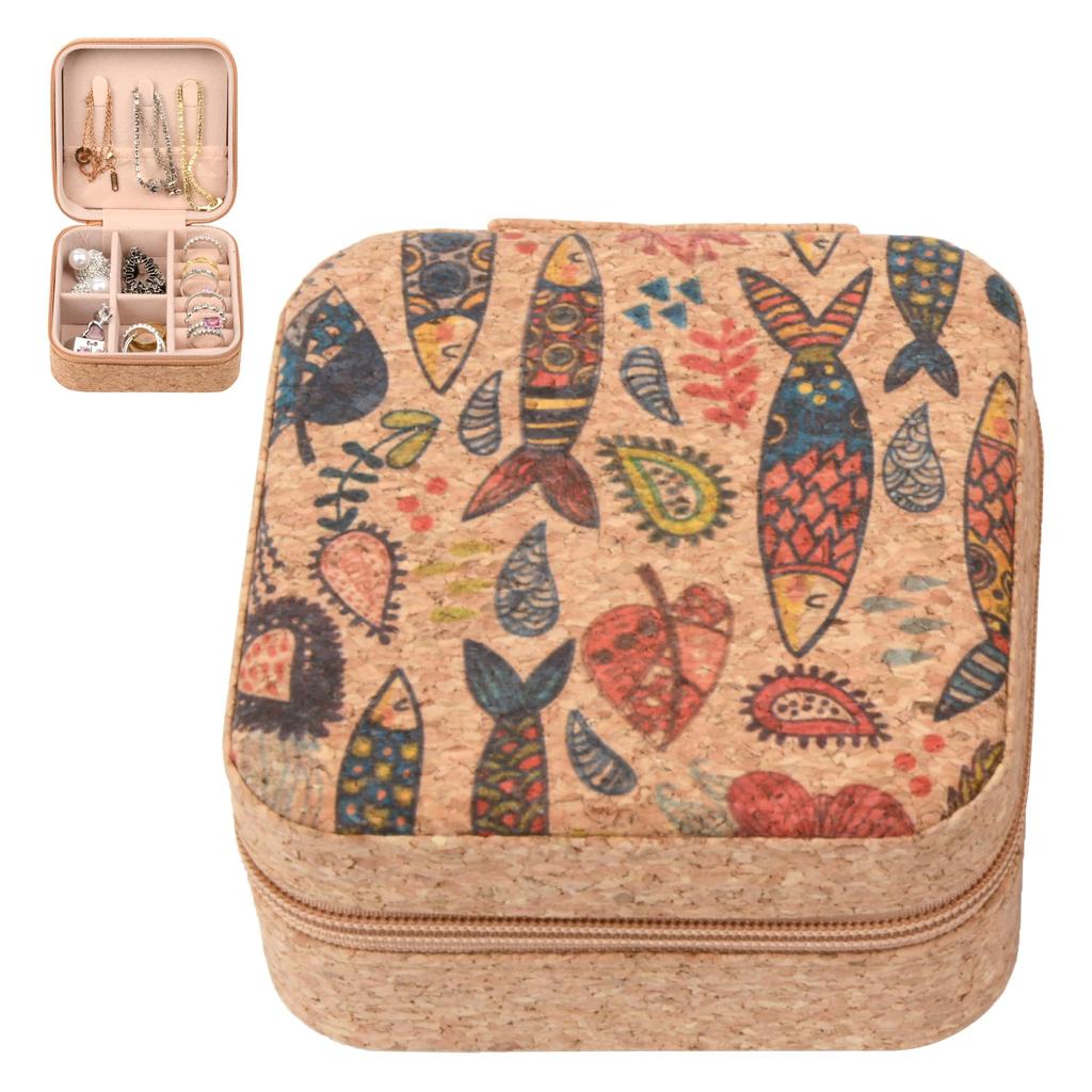 Винтажная пробковая шкатулка-органайзер для ювелирных изделий Bohemia Portable Earrings Storage Box Flowers Retro Collar Storage Case Display Travel