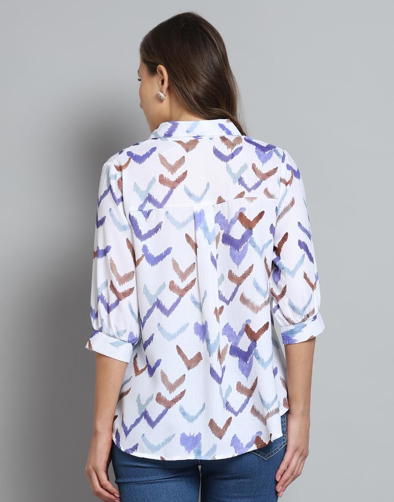 MONTE CARLO Женский топ с принтом, цвета слоновой кости, с воротником-стойкой и рукавами 3/4