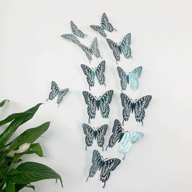 12Pcs 3D Hollow Colorful Butterfly Wall Stickers For Wedding Decoration Bedroom Children's Room Wall Art Kids Room Living Room