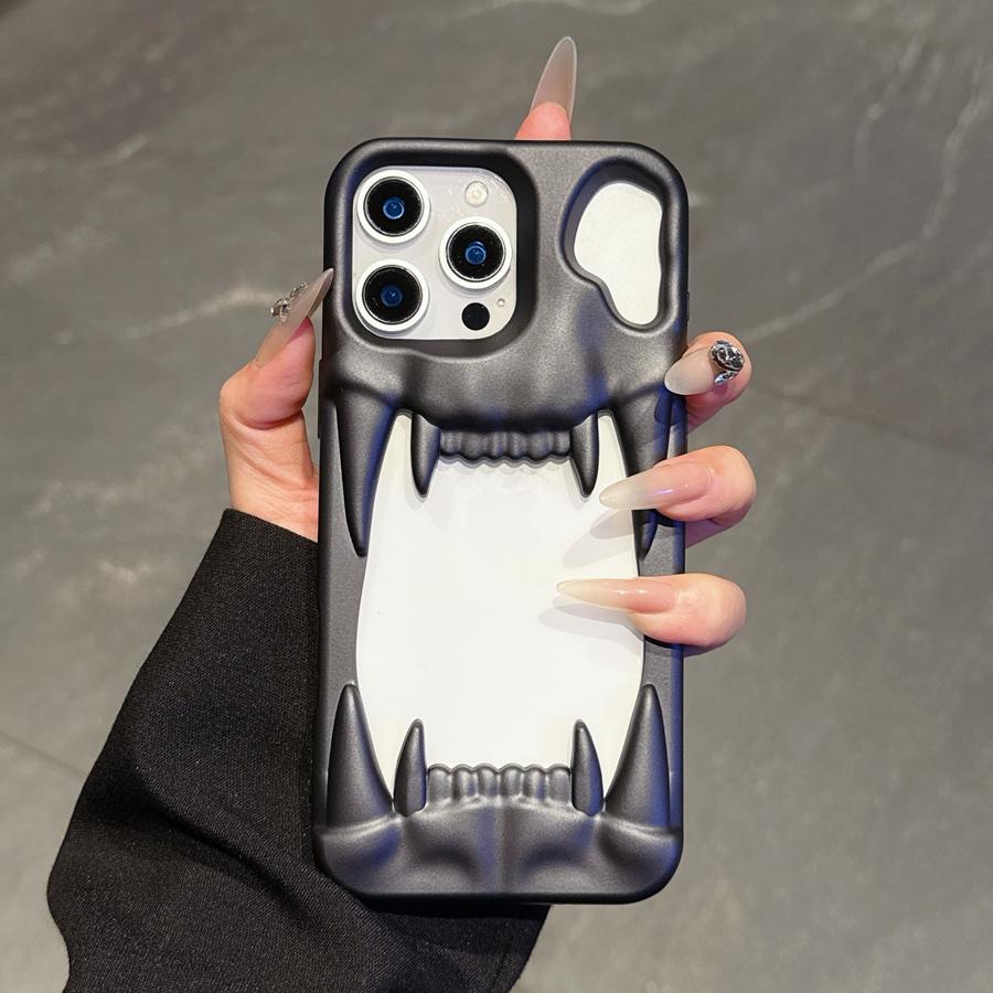 Индивидуальный 3D Полый Череп Клык Матовый Силиконовый Чехол Для Телефона Для iPhone 16 15 14 13 12 Противоударный Супер Теплоотводящий Чехол