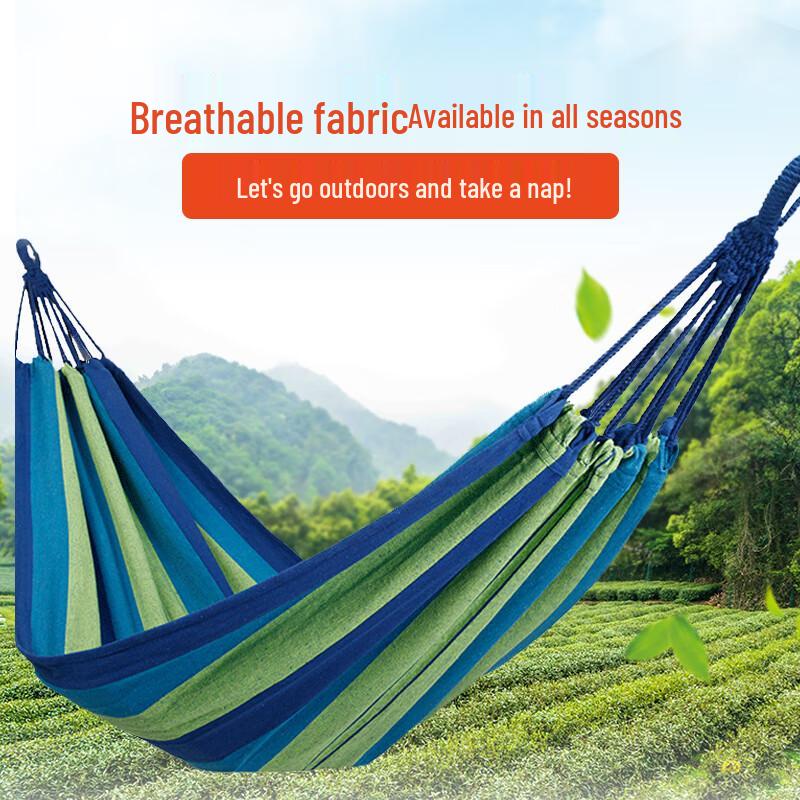 Hedawu Outdoor Anti-Rollover Canvas Hammock with Bentwood Spreader Bar